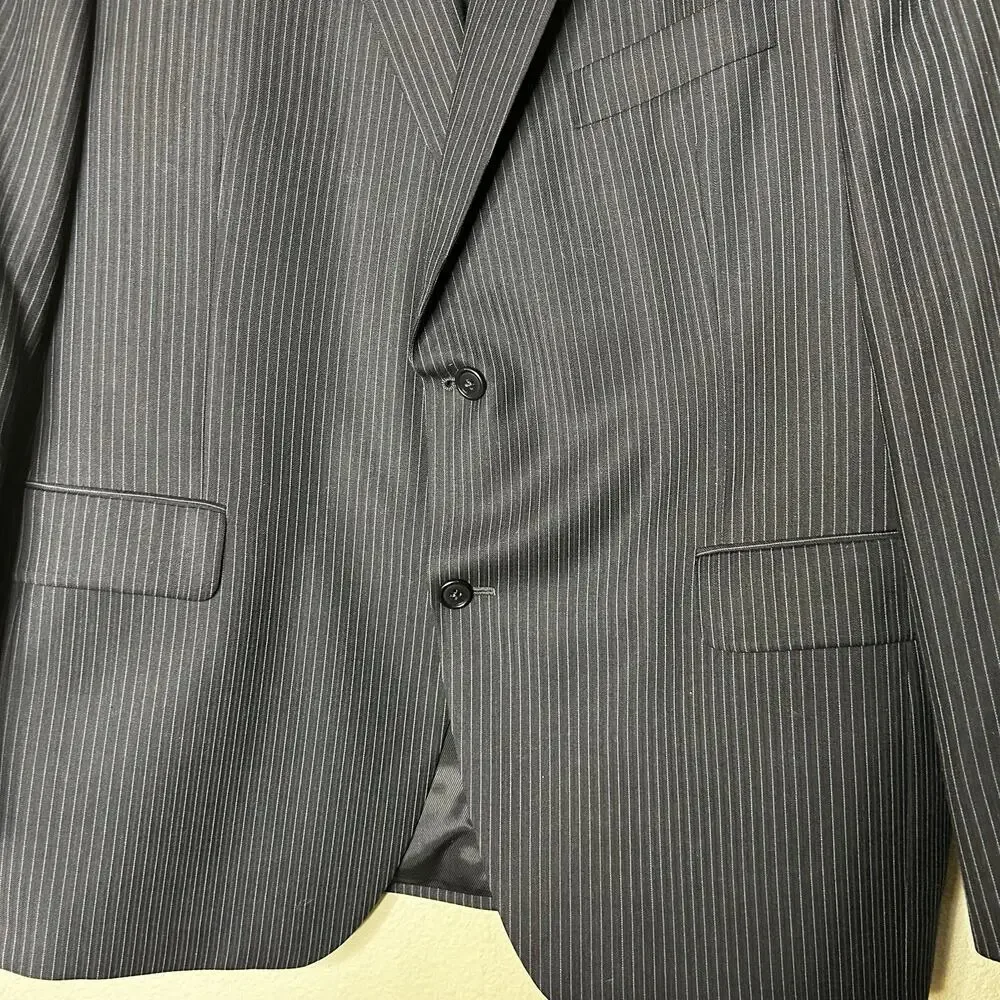 Jack Victor Suit Coat Sz 44S Blazer Navy Pinstripe Valentino CT 100%‎ Wool